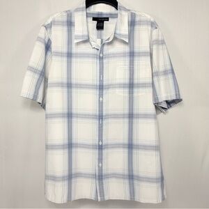 Men's XL Calvin Klein Jeans White Blue Plaid Short Sleeve Button-Up Shirt